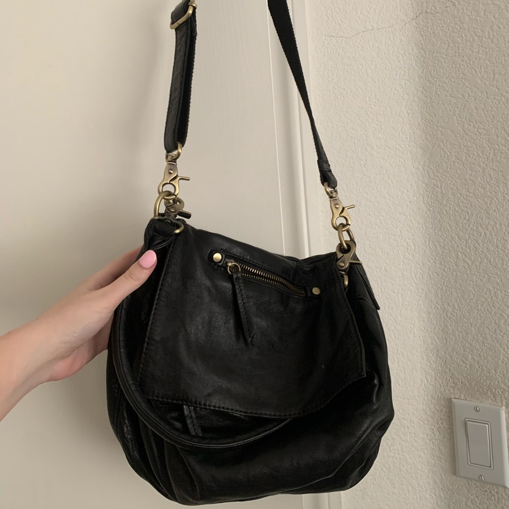 Black boho leather bag